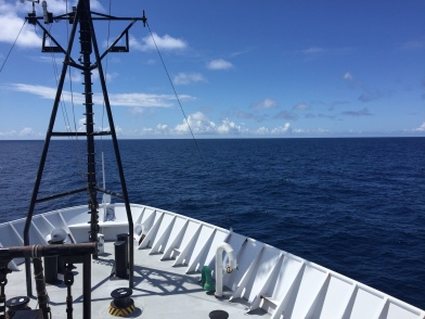 A view off the bow on a sunny day. Photo credit: Jonathan Sharp